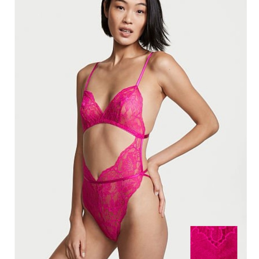Victoria’s Secret Very Sexy Unlined Lace Teddy Fuchsia Pink S NWT